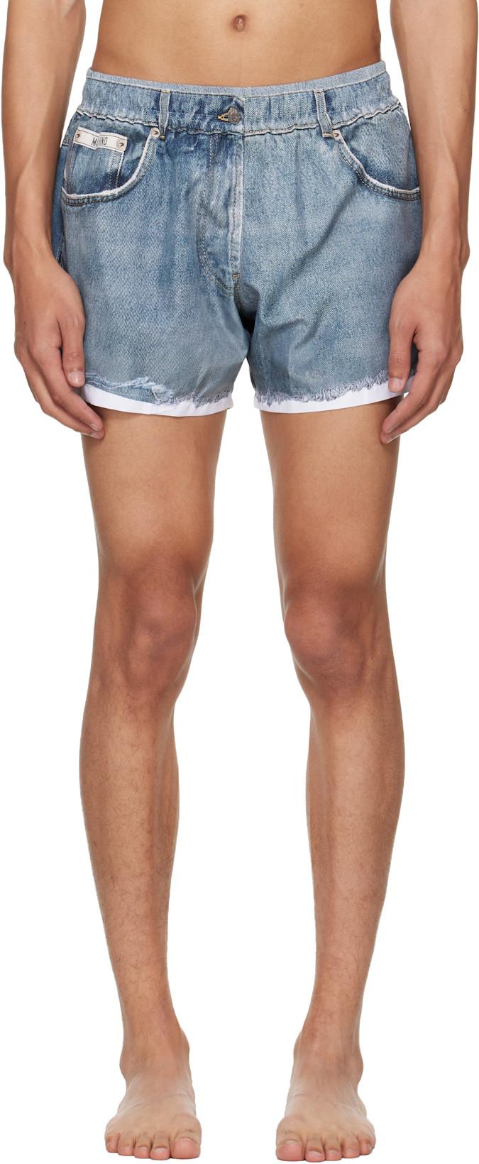 Blue Printed Nylon Swim Shorts by MOSCHINO