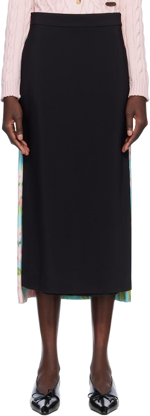 Blue & Black Crêpe & Satin Midi Skirt by MOSCHINO