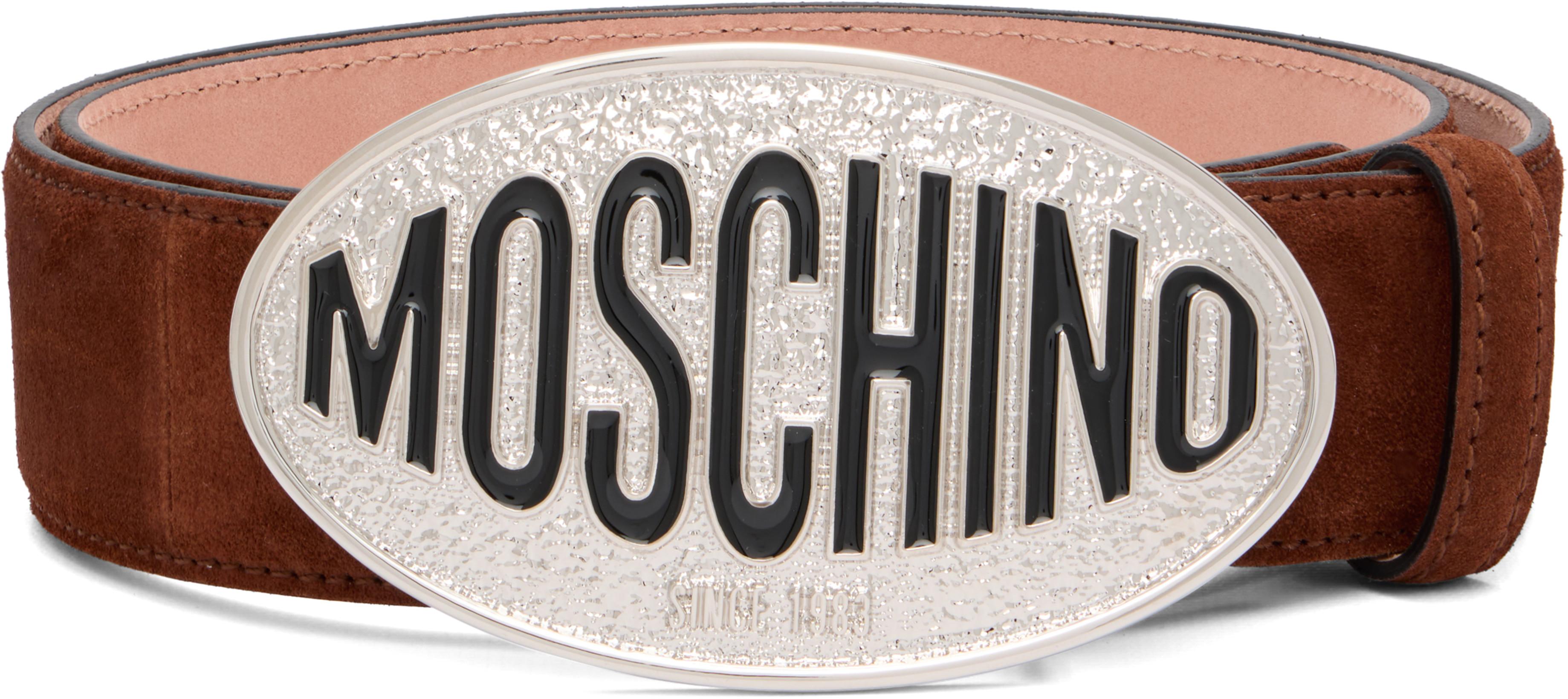 Brown Logo Hardware Belt by MOSCHINO