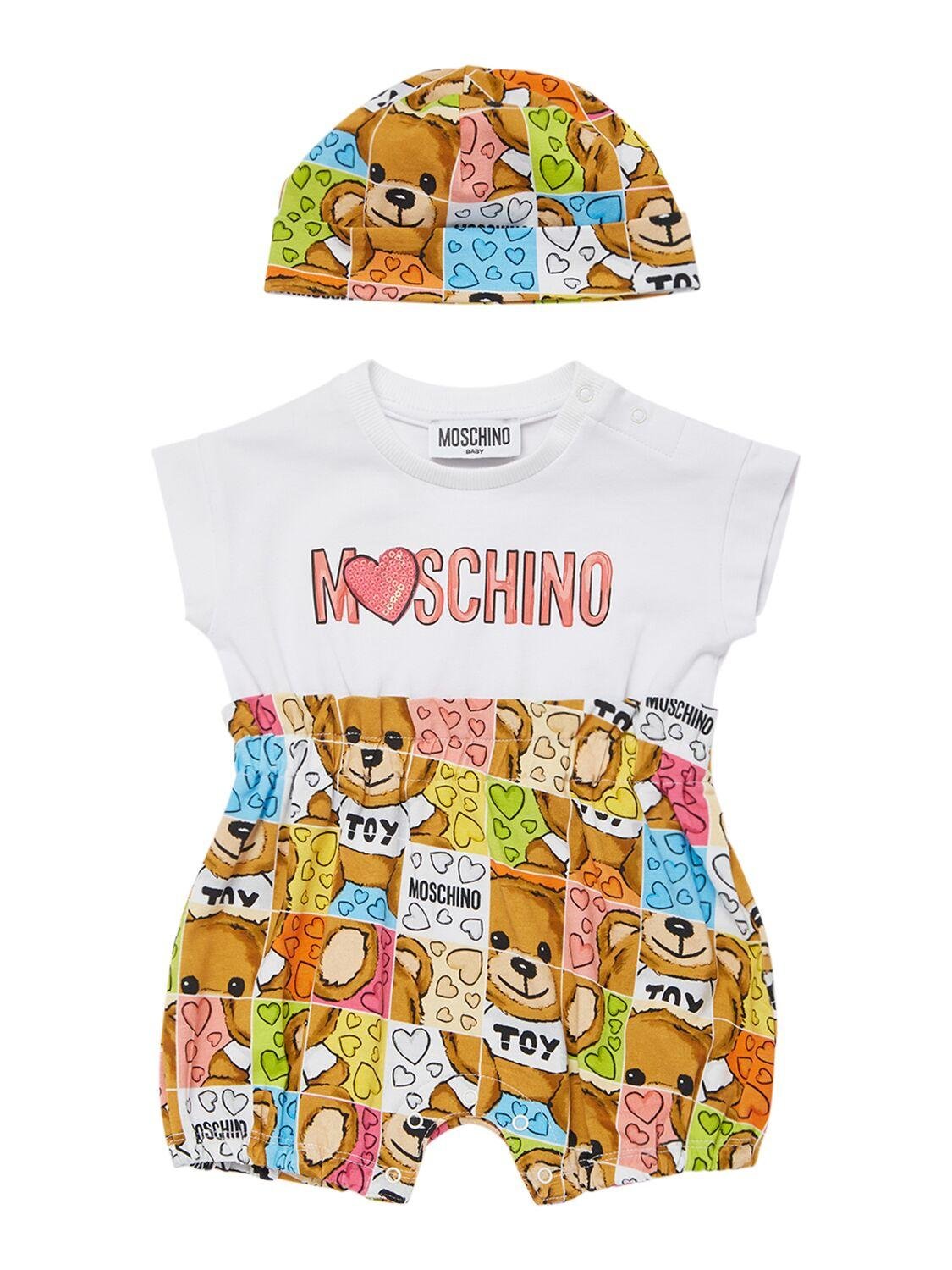 Cotton Jersey Romper & Hat by MOSCHINO