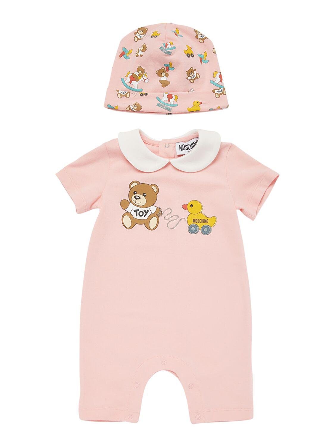 Cotton Jersey Romper & Hat by MOSCHINO