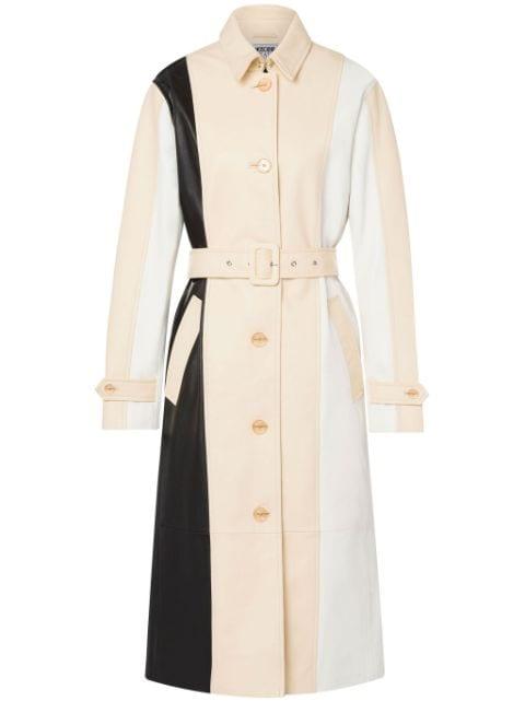 colour-block leather coat by MOSCHINO JEANS