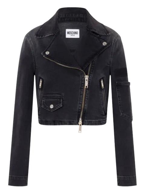 denim cropped biker jacket by MOSCHINO JEANS