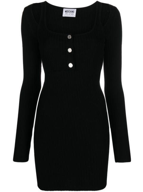 long-sleeve ribbed-knit dress by MOSCHINO JEANS
