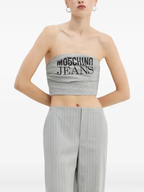 pinstripe-pattern logo-print bandeau top by MOSCHINO JEANS