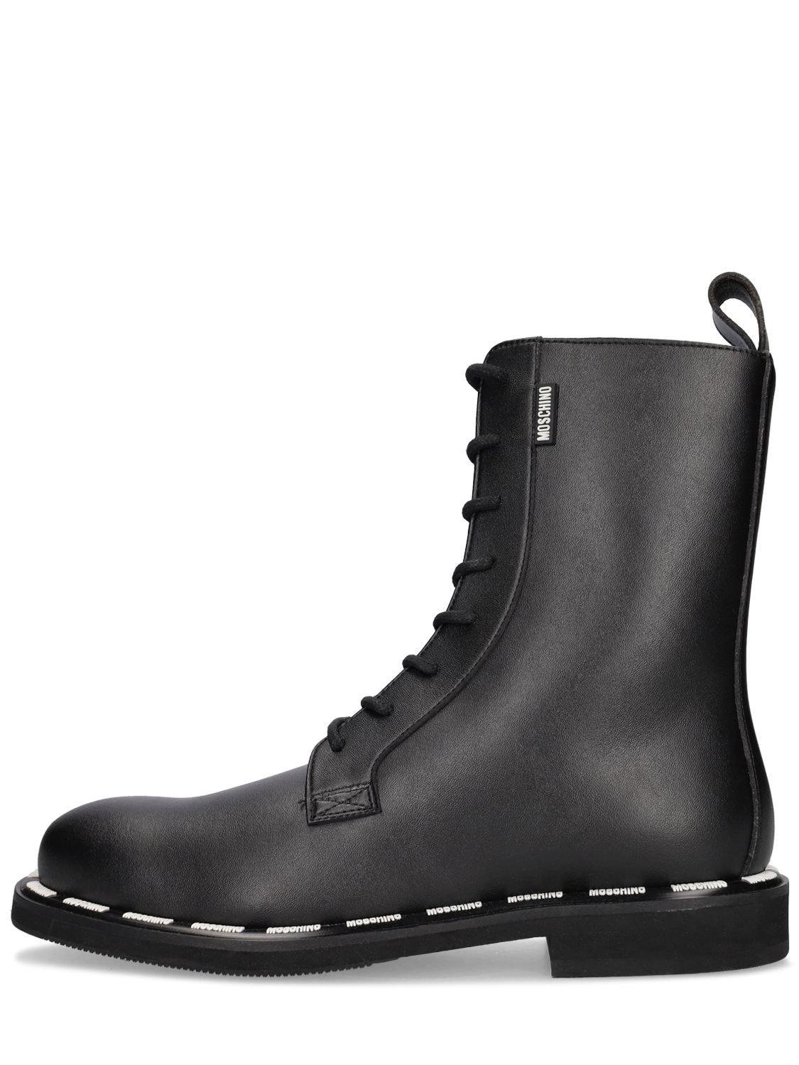 Logo Faux Leather Combat Boots by MOSCHINO