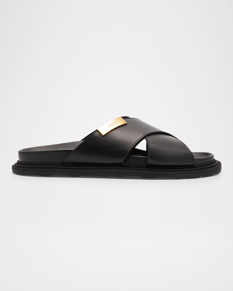 Men's Crisscross Leather Slide Sandals by MOSCHINO
