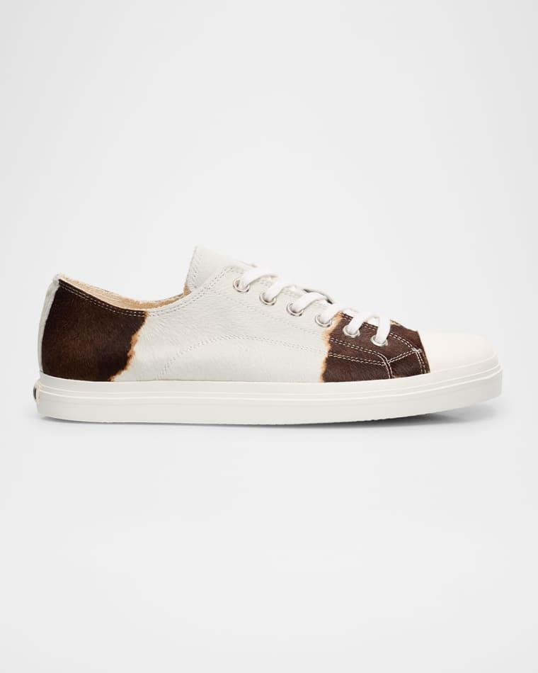 Men's Edge Calf Hair Cap Toe Low-Top Sneakers by MOSCHINO