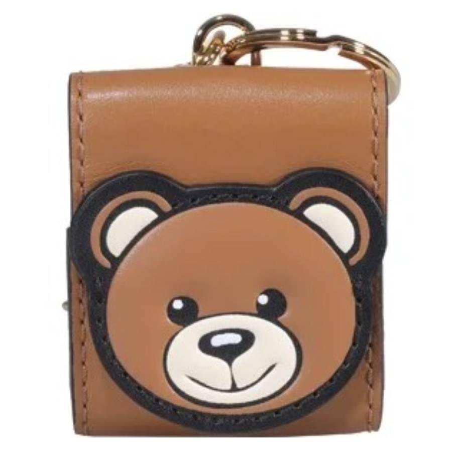 Moschino Brown Leather Teddy Bear Keychain Pouch by MOSCHINO