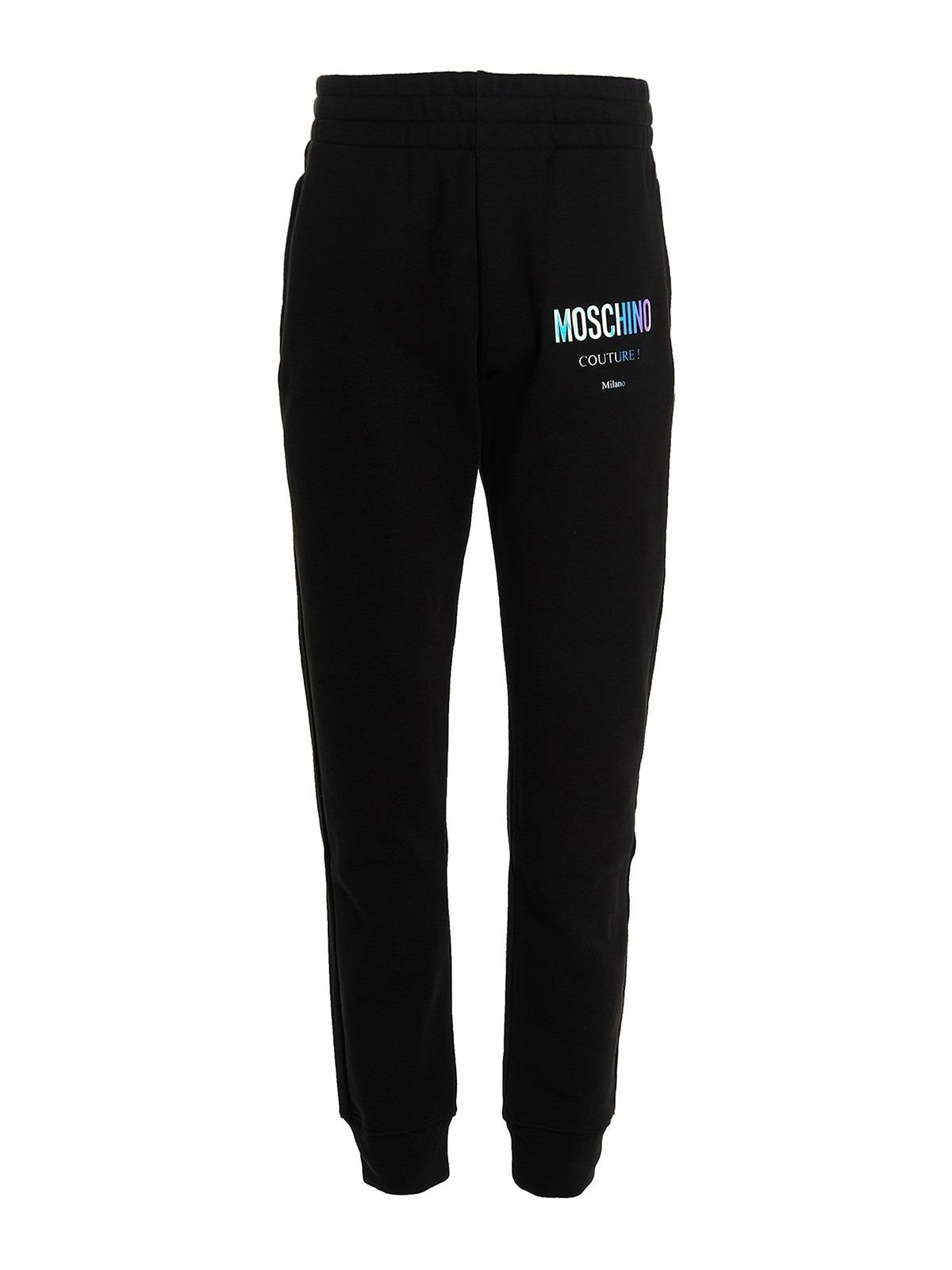 Moschino Mens Fantasy Print Black Holographic Logo Tracksuit Bottoms by MOSCHINO