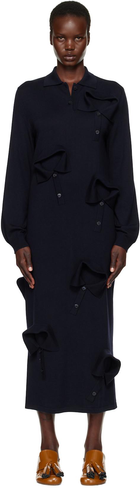 Navy Multi Collar Maxi Dress by MOSCHINO