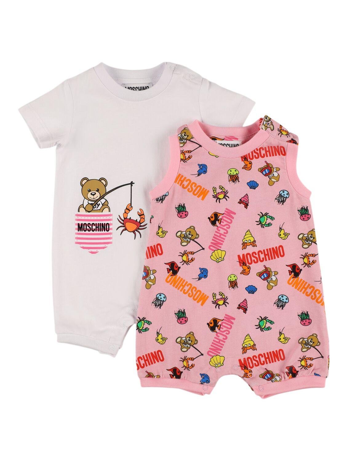 Set Of 2 Cotton Jersey Rompers by MOSCHINO