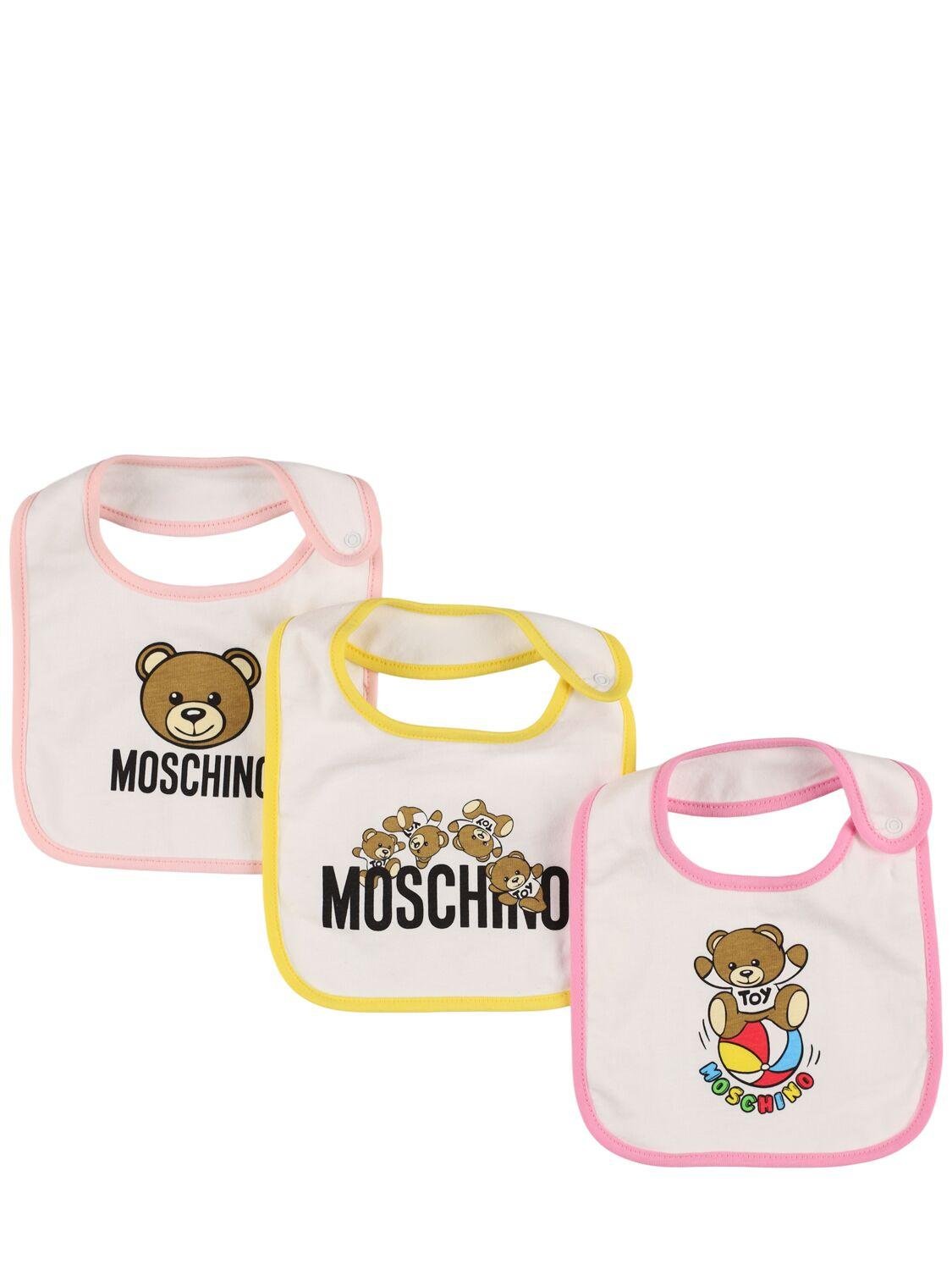 Set Of 3 Cotton Jersey Bibs by MOSCHINO