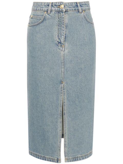 Teddy Bear-button denim midi skirt by MOSCHINO