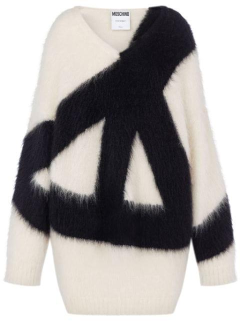 V-neck virgin wool-mohair blend dress by MOSCHINO