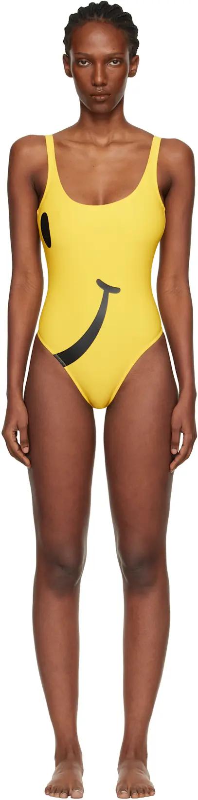 Yellow Smiley Lycra One-Piece Swimsuit by MOSCHINO