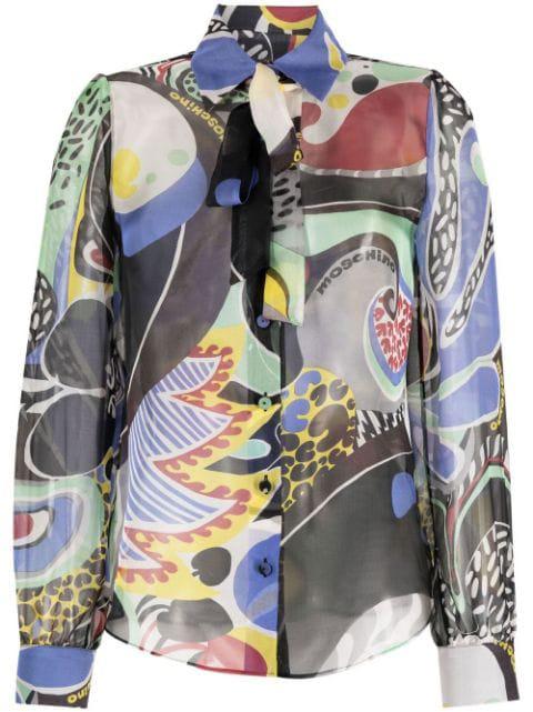 abstract-pattern pussybow blouse by MOSCHINO