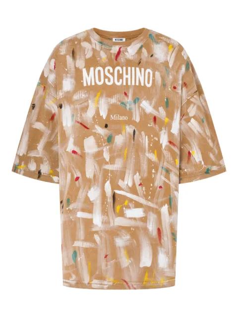 beige paint-splatter T-shirt by MOSCHINO