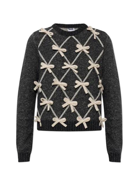 bow-embellished diamond-knit sweater by MOSCHINO