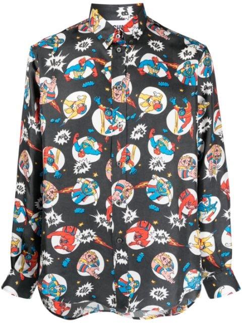 comic-print silk shirt by MOSCHINO