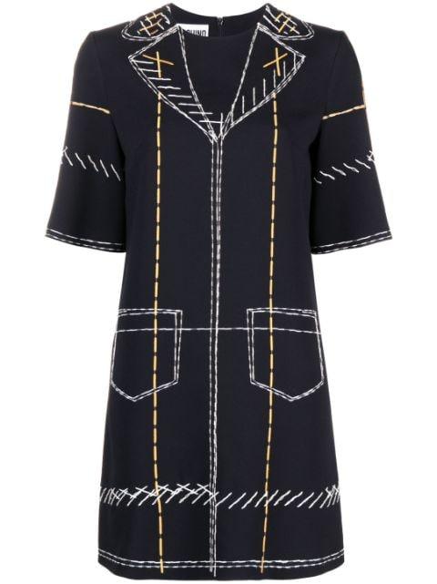 contrast-stitch graphic shift dress by MOSCHINO