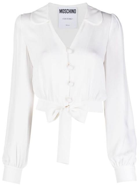 cropped tied-hem silk blouse by MOSCHINO