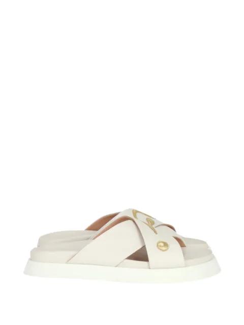 cross strap logo sandals by MOSCHINO