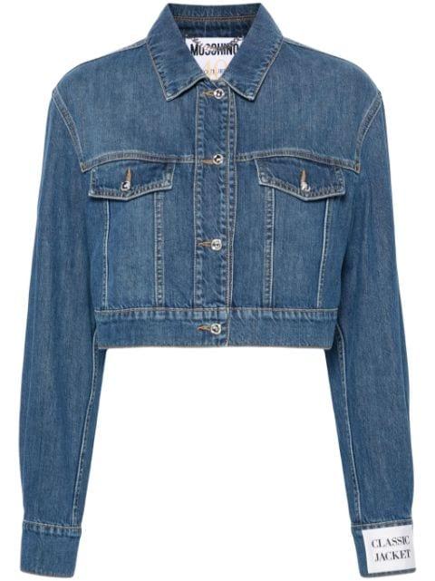 crystal-embellished cropped denim jacket by MOSCHINO