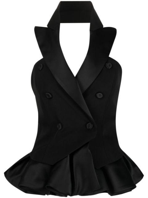double-breasted sleeveless blazer top by MOSCHINO