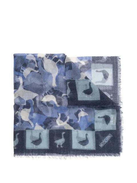 duck-print frayed-trim cashmere scarf by MOSCHINO