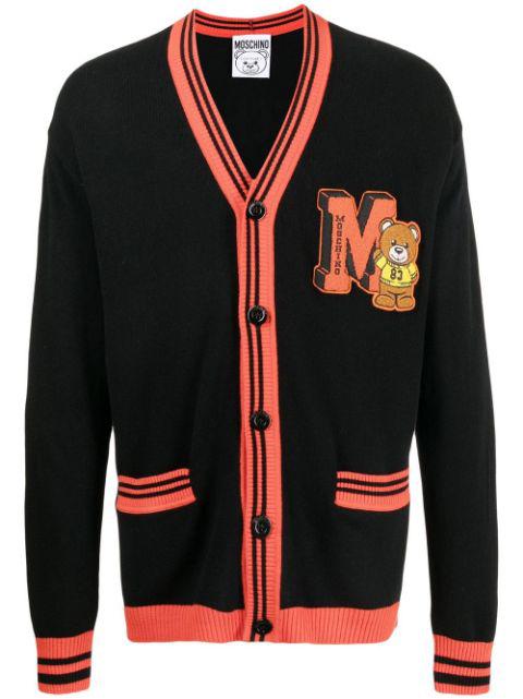embroidered toy-bear patch cardigan by MOSCHINO