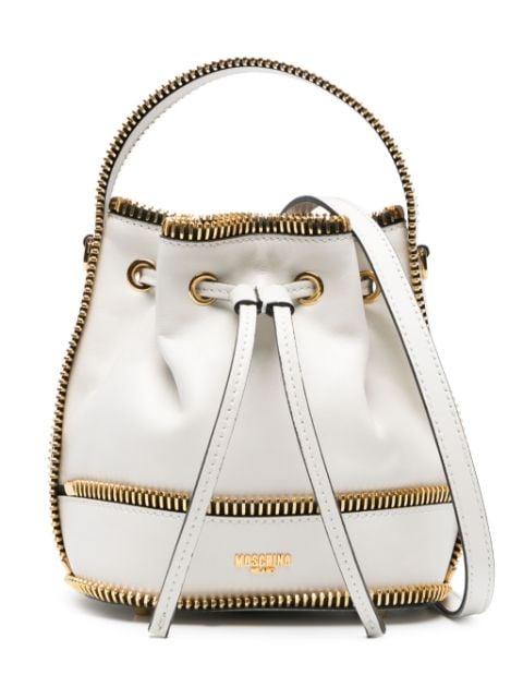 exposed-zip detail leather bucket bag by MOSCHINO
