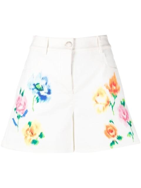 floral-print denim shorts by MOSCHINO