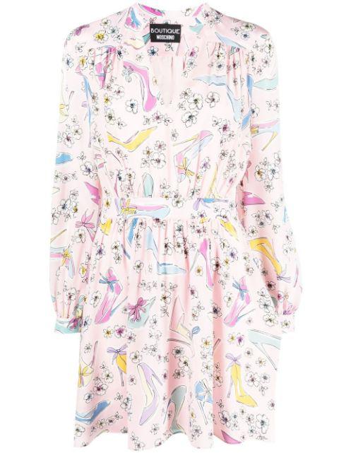 floral-print long-sleeved mini dress by MOSCHINO