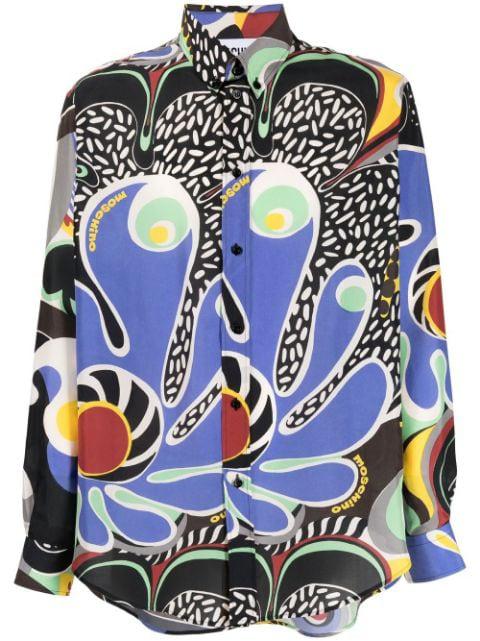 graphic-print button-up silk shirt by MOSCHINO