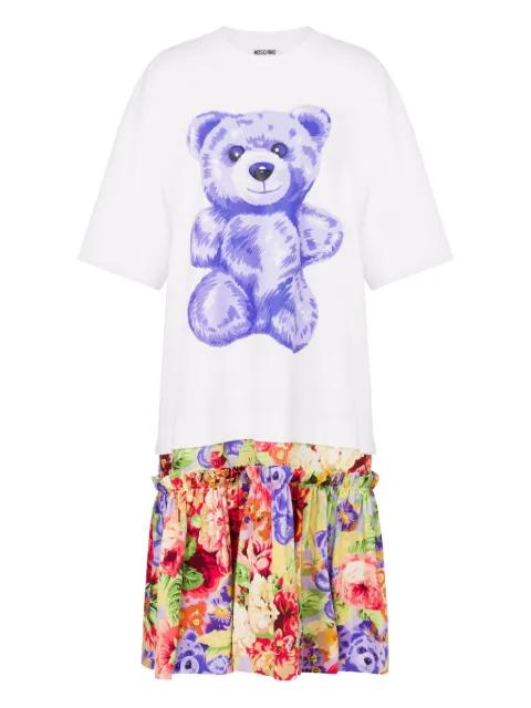 graphic-teddy bear floral-skirt mini dress by MOSCHINO