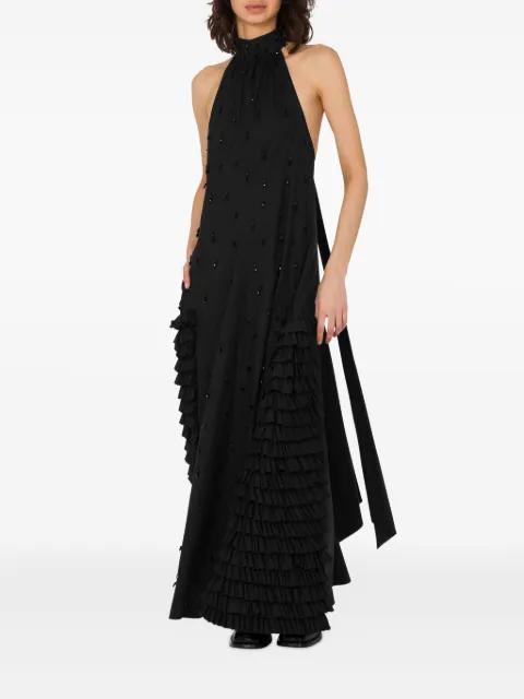 halterneck ruffled maxi dress by MOSCHINO
