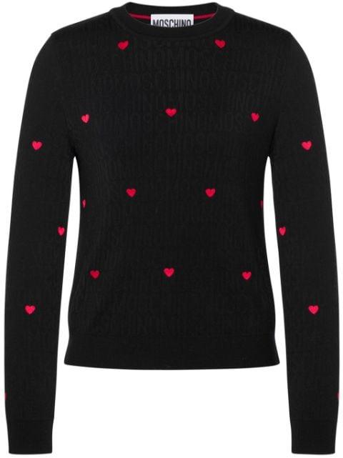 heart-embroidered intarsia-knit jumper by MOSCHINO