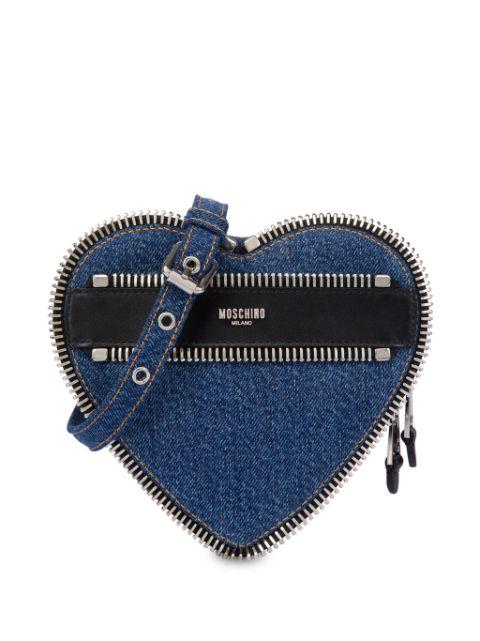 heart-shaped denim crossbody bag by MOSCHINO