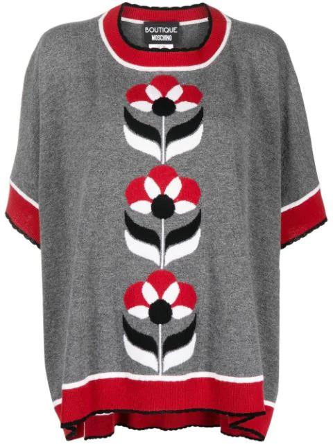 intarsia-knit floral poncho top by MOSCHINO