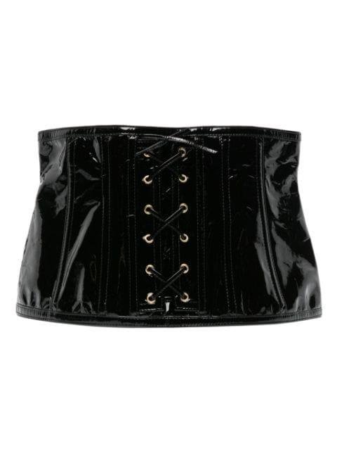 lace-up patent waspie corset by MOSCHINO