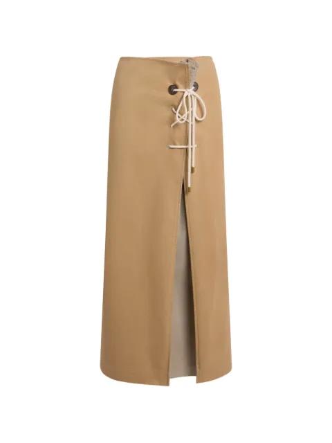 lace-up slit-detail cotton midi gabardine skirt by MOSCHINO