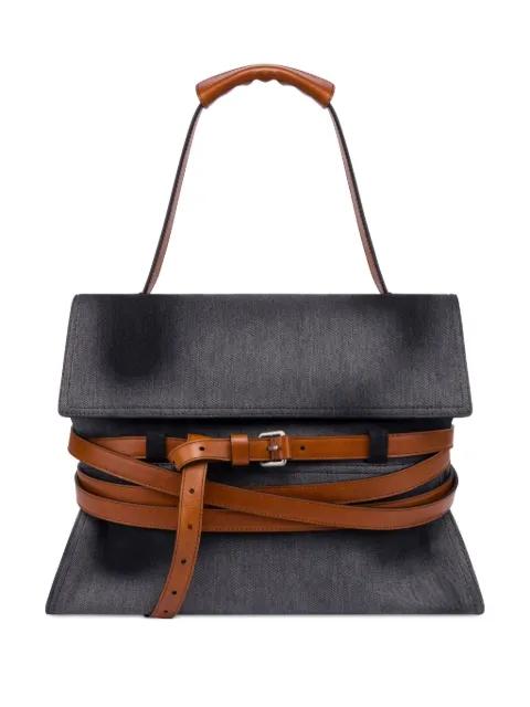 leather-trimmed denim shoulder bag by MOSCHINO