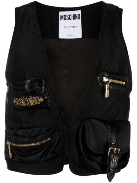 lettering logo-plaque satin gilet by MOSCHINO