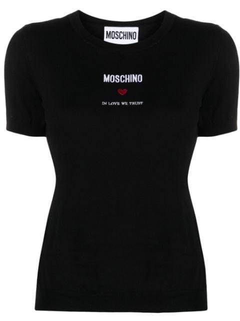 logo-embroidered cotton knitted top by MOSCHINO