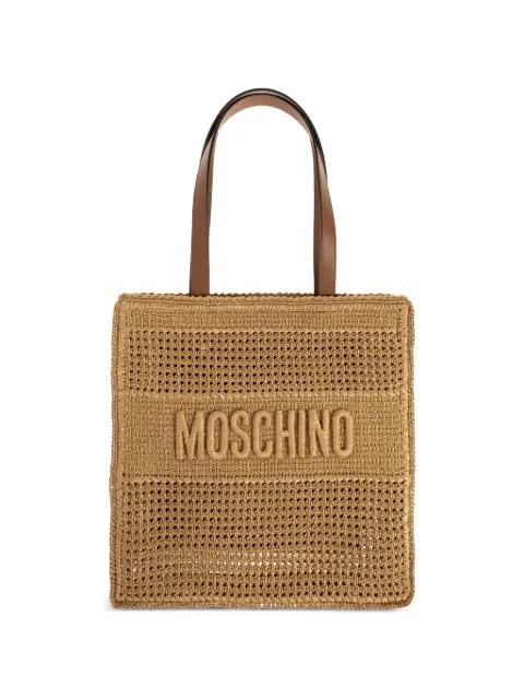 logo-embroidered raffia tote bag by MOSCHINO