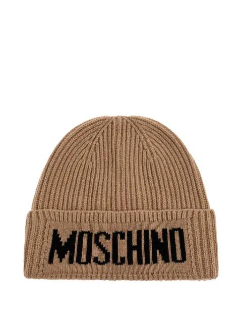 logo-embroidered ribbed beanie by MOSCHINO