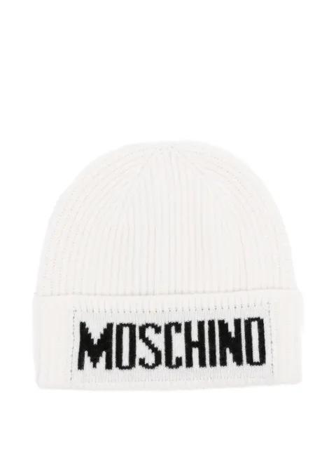 logo-embroidered ribbed beanie by MOSCHINO