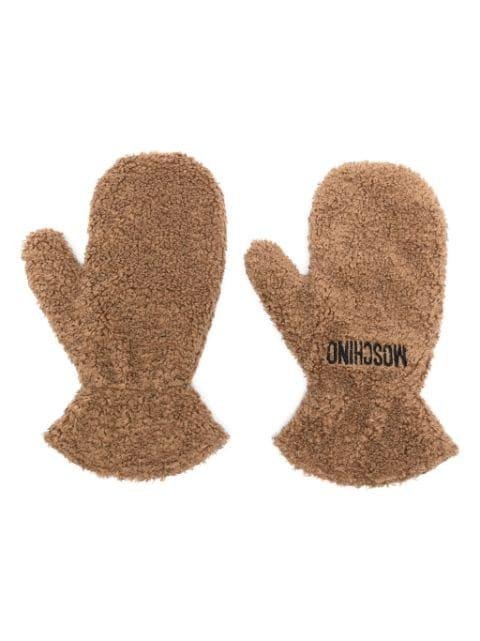 logo-embroidered shearling mittens by MOSCHINO