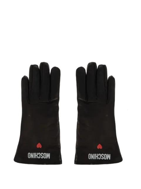 logo-heart leather gloves by MOSCHINO